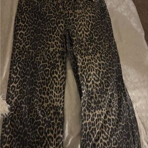 PrettyLittleThing Black and Tan Flare Leopard Jeans